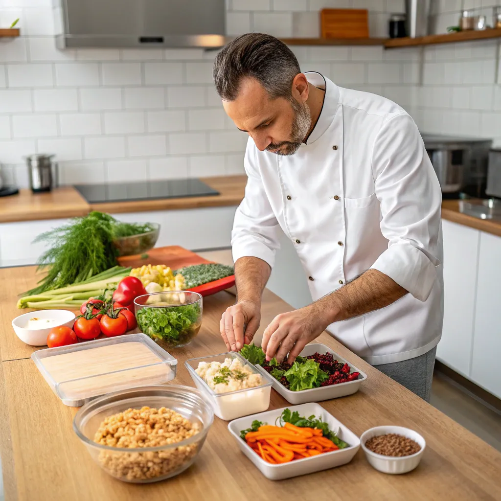 Professional chef preparing a healthy meal